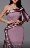 MNM Couture 2722: Satin and crepe one-shoulder evening gown with puff sleeve and side skirt. Perfect for a mother of the bride. | Couture Shop LA