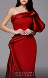 MNM Couture 2722: Satin and crepe one-shoulder evening gown with puff sleeve and side skirt. Perfect for a mother of the bride. | Couture Shop LA