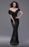 MNM Couture 2729: Elegant off-the-shoulder pleated organza evening dress with sweetheart neckline and column silhouette. Perfect for a mother of the bride. | Couture Shop LA