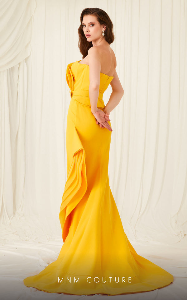 MNM Couture 2755: Strapless fitted mermaid gown with cascading ruffles and sleek train. | Couture Shop LA