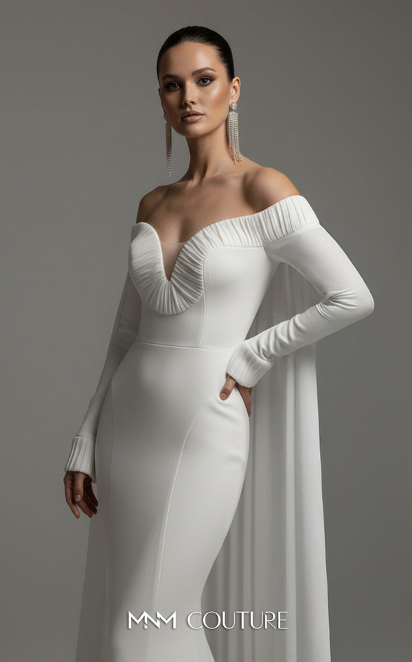 MNM Couture 2793: off-shouldered gown with shifon and draped bust. | Couture Shop LA