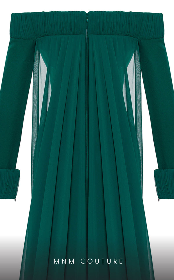 MNM Couture 2793: off-shouldered gown with shifon and draped bust. | Couture Shop LA