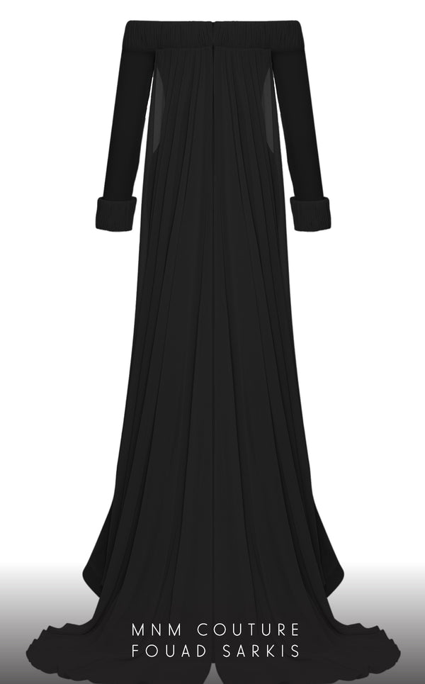 MNM Couture 2793: off-shouldered gown with shifon and draped bust. | Couture Shop LA
