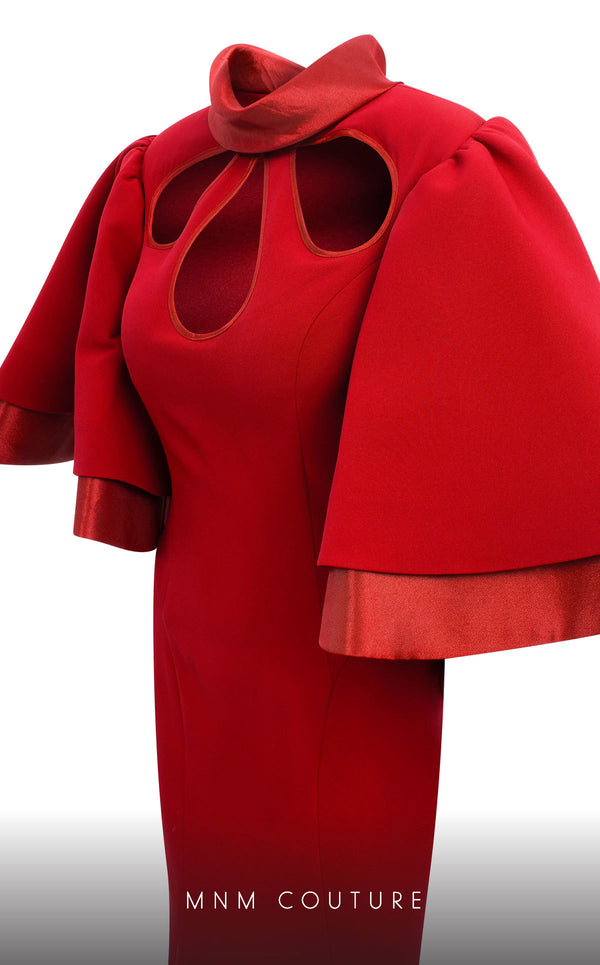 MNM Couture 2798: keyhole neck crepe gown with puffed sleeves. | Couture Shop LA