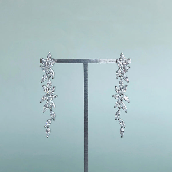 A21-E42 flower cascade zircon earrings with silver detailing | Couture Shop LA