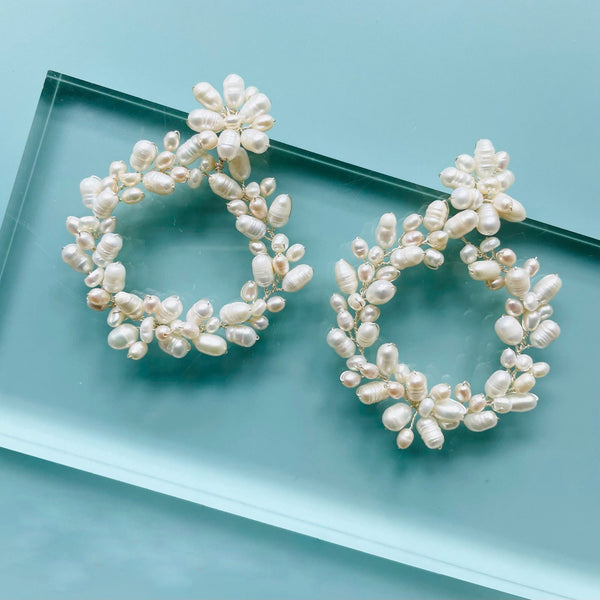 AEL-29-A circular pearl crown earrings radiate sophistication| Couture Shop LA
