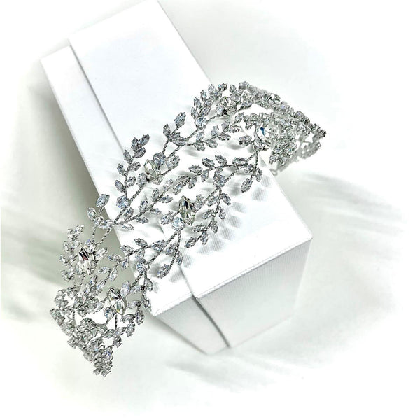AUHBA569 gold and silver hairband featuring intricate zircon accents| Couture Shop LA