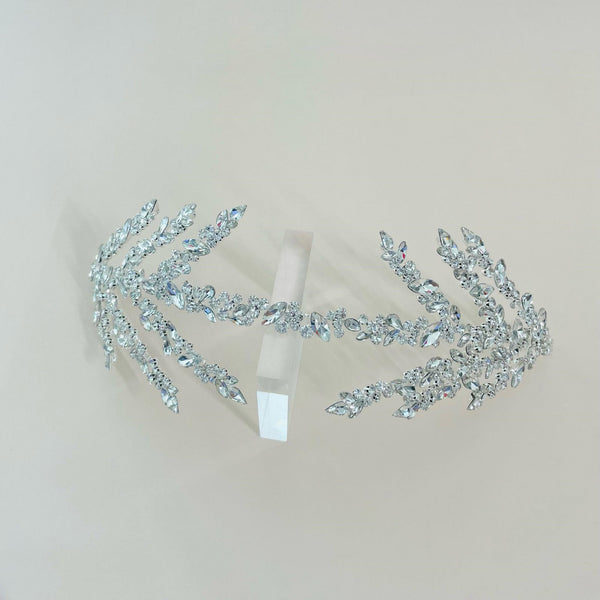 AUHBA614 silver hairband enhanced with shimmering zircon stones for a radiant effect| Couture Shop LA