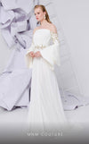 MNM Couture B1103 organza/rayon crepe dress with off-shoulder design and long sleeves. | Couture Shop LA