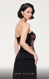 MNM Couture B1117 black mint column gown with floral embroidered corset and train |Couture Shop LA