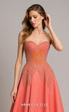 MNM Couture B1167 coral A-line gown with a sweetheart neckline and an intricately beaded and embroidered bodice. | Couture Shop LA