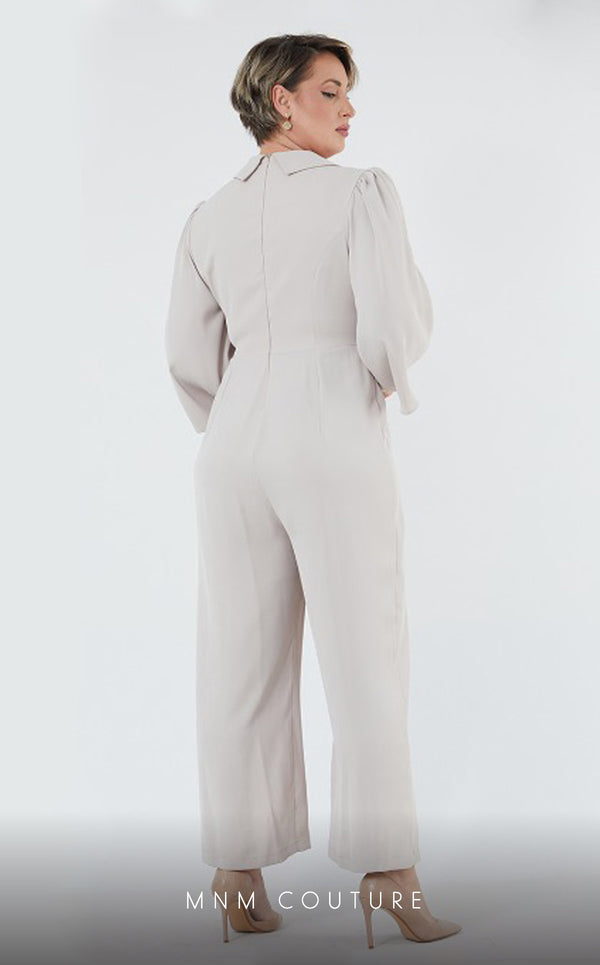 GLAM by MNM Couture DZ407B V-neck jumpsuit with 3/4 sleeves and sleek tailoring. | Couture Shop LA