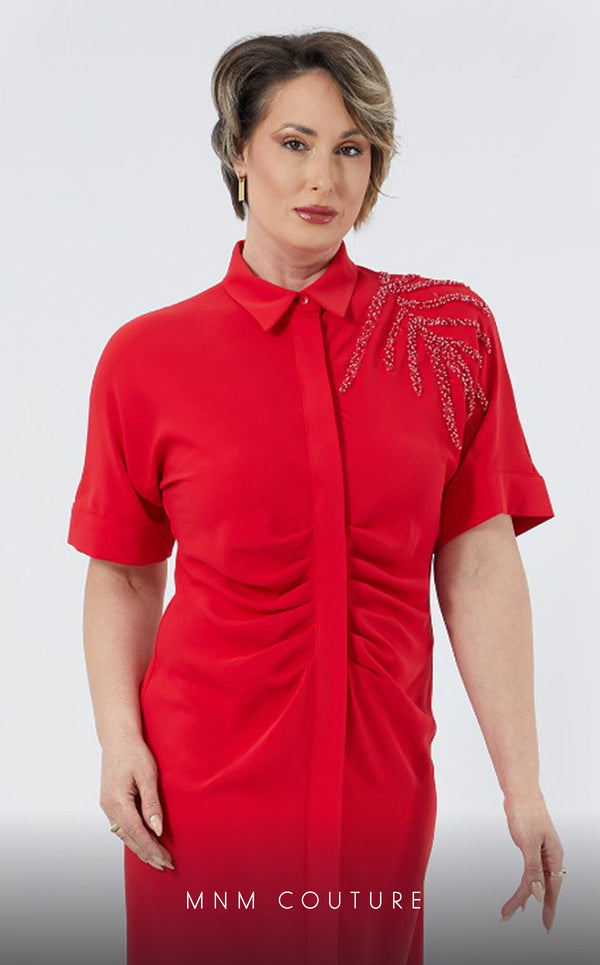 GLAM by MNM Couture DZ414B short sleeve collar t-shirt dress with modern polish. | Couture Shop LA
