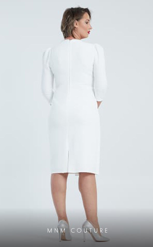GLAM by MNM Couture DZ8263B 3/4 sleeve V-neck midi dress with timeless appeal. | Couture Shop LA