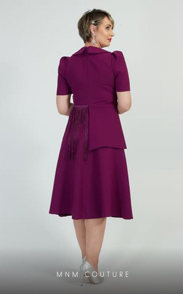 GLAM by MNM Couture DZ8265B short sleeve V-neck midi dress with classic flair. | Couture Shop LA