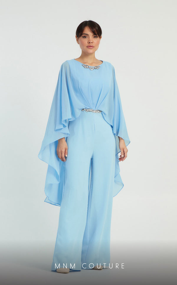 GLAM by MNM Couture DZ8331 long sleeve round neck jumpsuit with sleek tailoring. | Couture Shop LA
