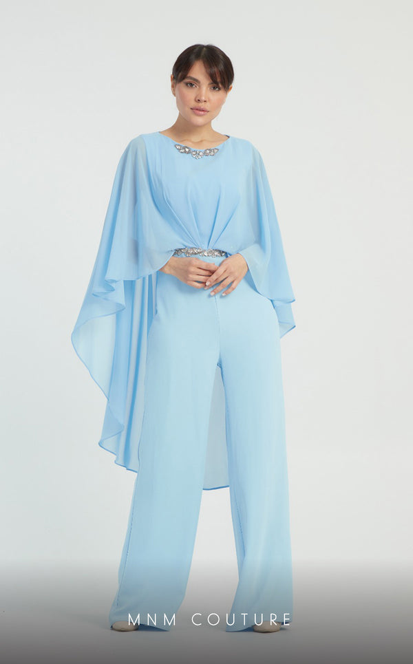 GLAM by MNM Couture DZ8331 long sleeve round neck jumpsuit with sleek tailoring. | Couture Shop LA