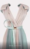 MNM Couture E0028: Symphony of style. Roman classic design, jaquard fabric, V-neck, draped bust, tie belt. | Couture Shop LA