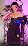 NM Couture E0042: Asymmetrical crepe gown, double-faced satin, draped skirt. Luxury, elegance, fashion-forward. | Couture Shop LA