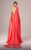 MNM Couture E0061 chiffon gown with V-neck, long-tailed sleeves and flared A-line cut. | Couture Shop LA
