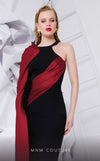 MNM Couture E0072 crepe gown with Grecian neck and draped waist. | Couture Shop LA