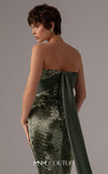 MNM Couture E0087 embroidered column gown with asymmetric neckline and long cape | Couture Shop LA