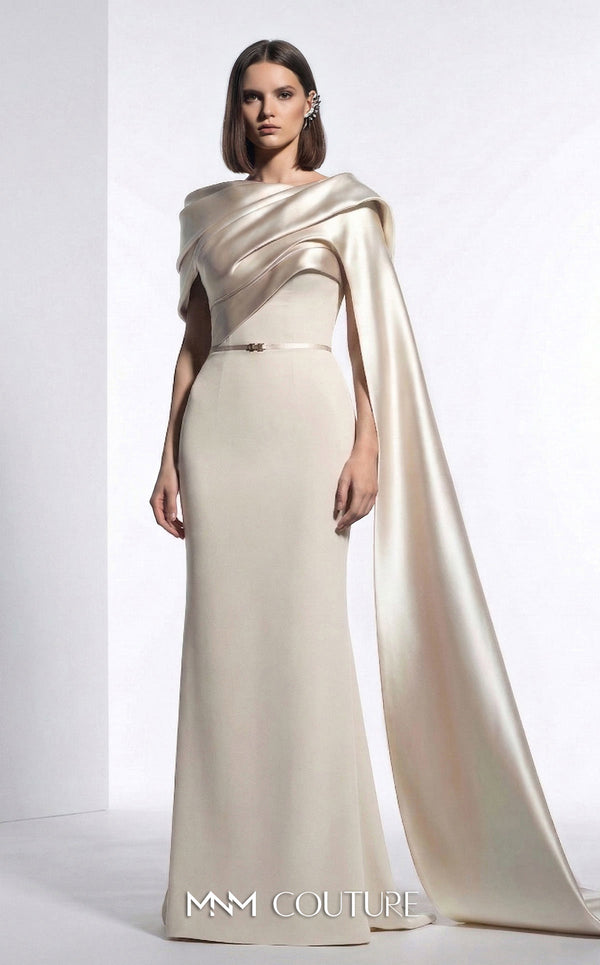 Exclusive pink crepe luxury gala gown with draped neckline MNM Couture E0125