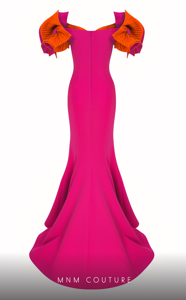 MNM Couture F02820: Organza mermaid gown, two corsets, draped flowers, strapless. Red carpet ready. | Couture Shop LA