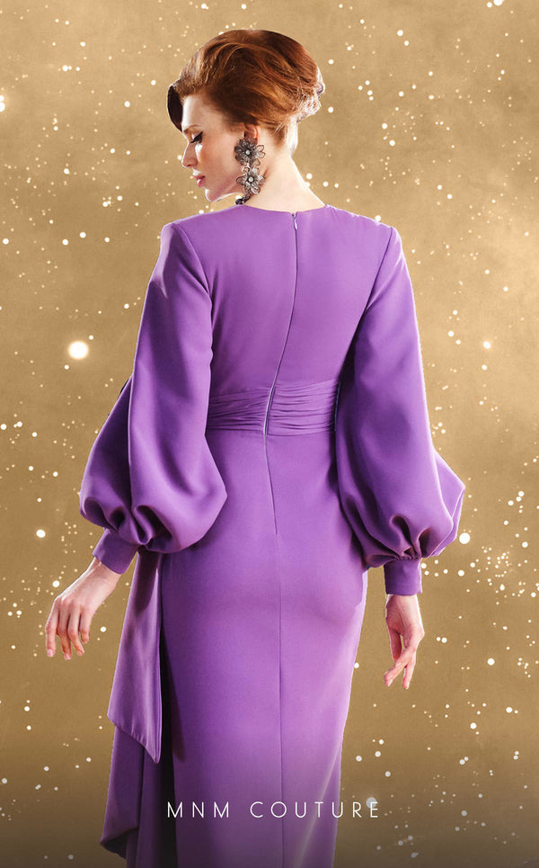 MNM Couture F02866 crepe gown with V-neck and Roman skirt. | Couture Shop LA