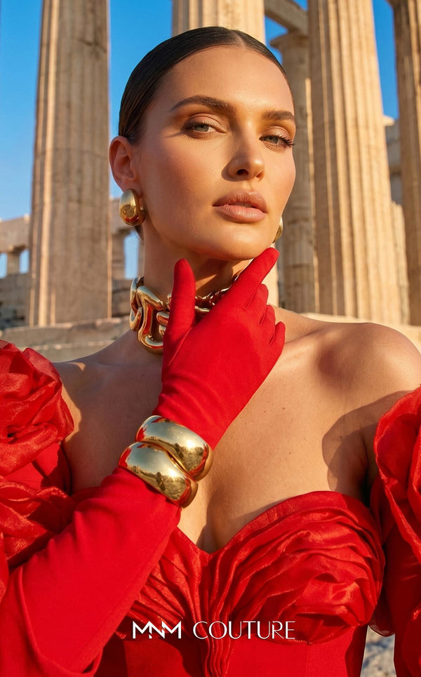 Strapless crepe bespoke evening wear with rose applique taffeta jacket MNM Couture F02944