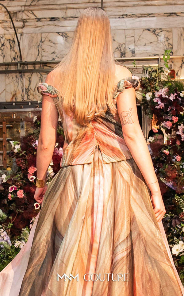 Multi-colored floral printed chiffon haute couture gown MNM Couture F02981