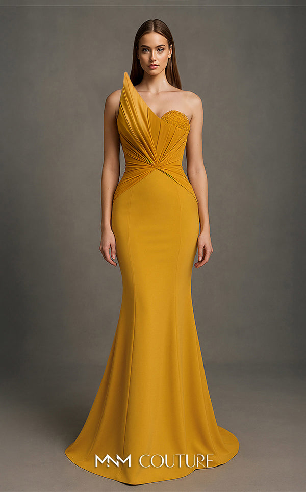 Stunning red rayon crepe gown with an asymmetric neckline, intricate bead embroidery, peplum detail, and long train. | Couture Shop LA