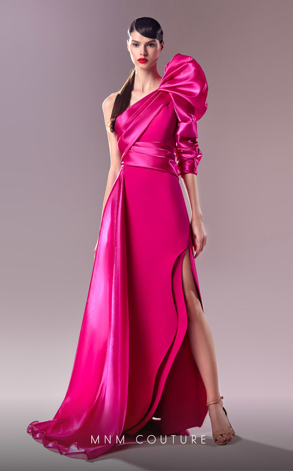 G1601 dress featuring the stunning one-shoulder design and luxurious organza and crepe textures. | Couture Shop LA