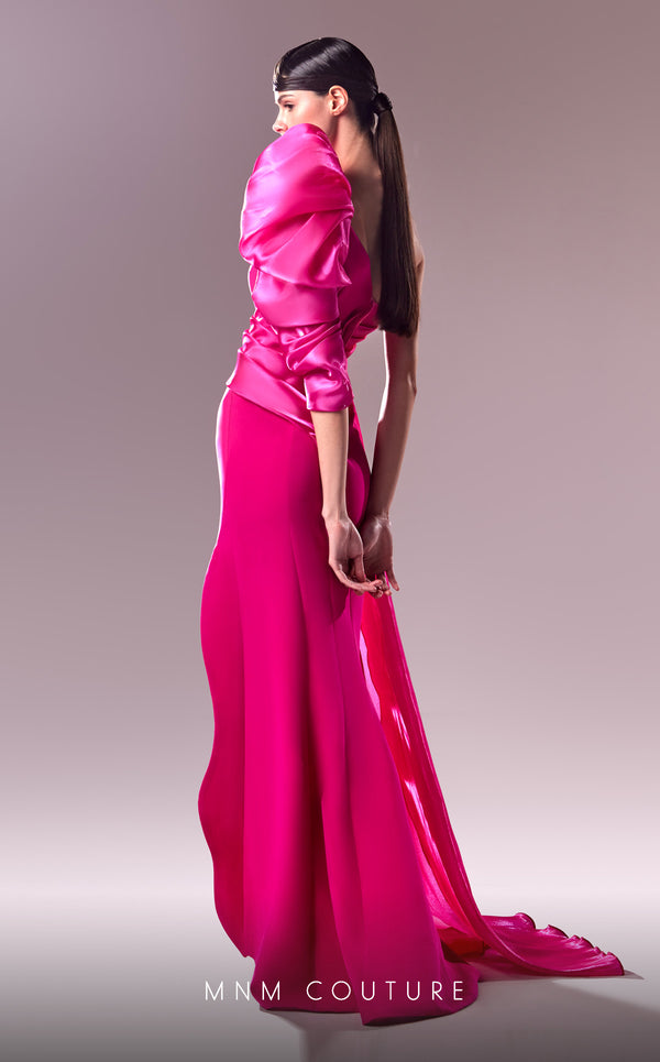 G1601 dress featuring the stunning one-shoulder design and luxurious organza and crepe textures. | Couture Shop LA