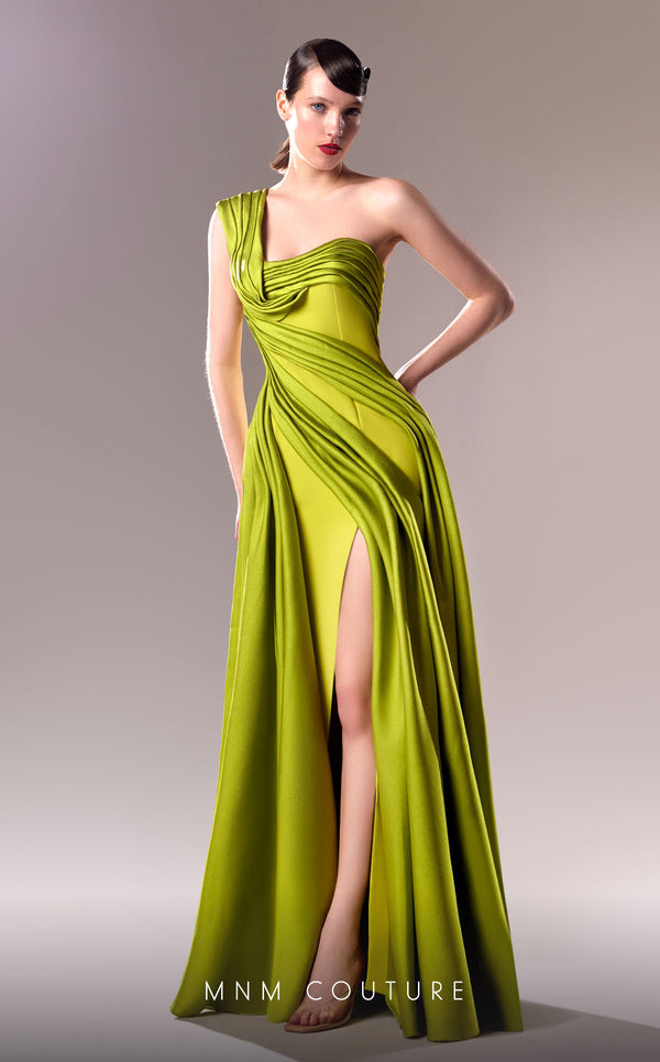 MNM Couture G1606 gown showcasing the beautiful draped design and elegant silhouette. | Couture Shop LA