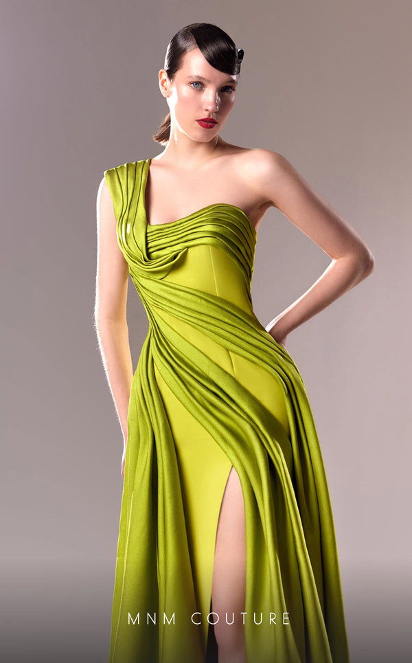 MNM Couture G1606 gown showcasing the beautiful draped design and elegant silhouette. | Couture Shop LA