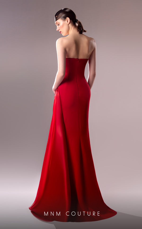 MNM Couture G1610 dress highlighting the exquisite strapless design and intricate organza details. | Couture Shop LA
