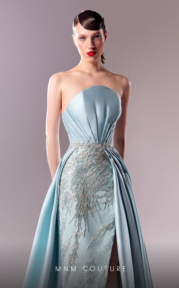 MNM Couture G1627 gown showcasing the gorgeous lace details and elegant silhouette. | Couture Shop LA