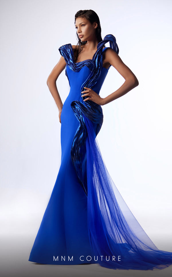 MNM Couture G1728 gown highlighting the striking silhouette and exquisite details. | Couture Shop LA