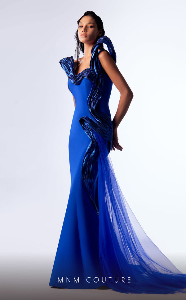 MNM Couture G1728 gown highlighting the striking silhouette and exquisite details. | Couture Shop LA