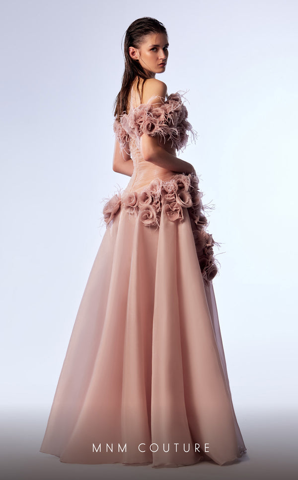 MNM Couture G1737 dress showcasing the enchanting draping and exquisite details. | Couture Shop LA