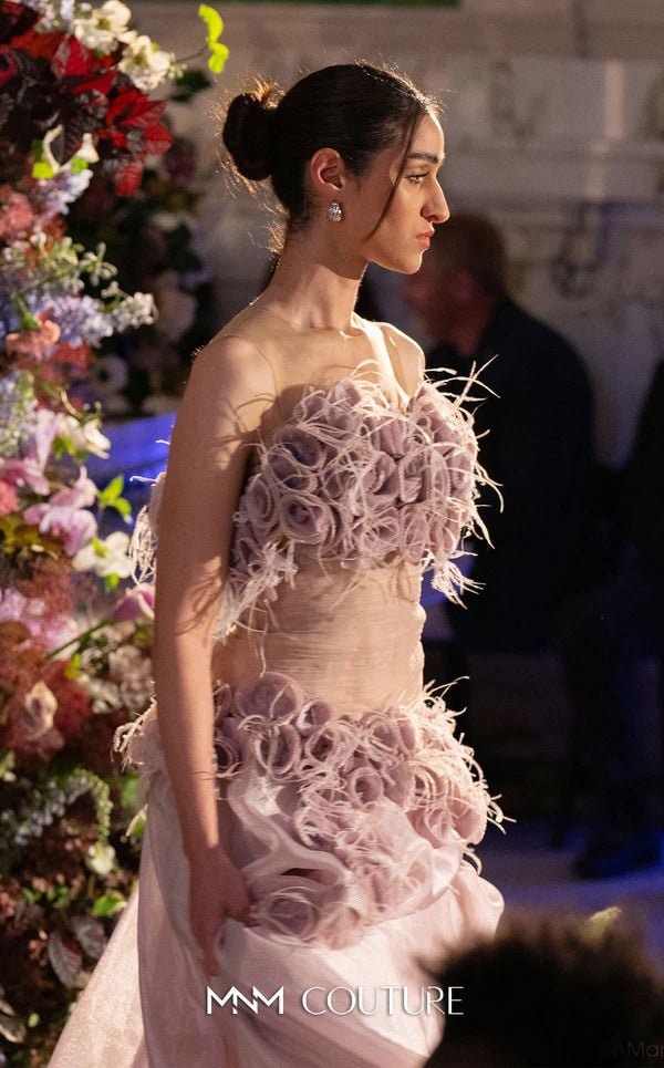 MNM Couture G1737 dress showcasing the enchanting draping and exquisite details. | Couture Shop LA