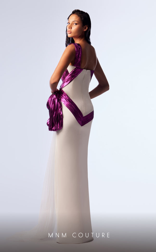 MNM Couture G1741 gown showcasing the elegant draping and sophisticated design. | Couture Shop LA