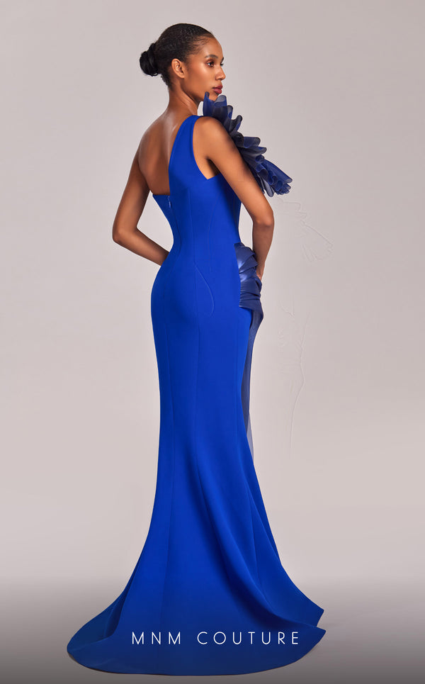 MNM Couture G1808 gown highlighting the mermaid silhouette and unique organza details. | Couture Shop LA