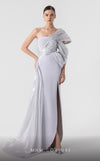 MNM Couture G1907 silver lam� gown with pleated organza and an elegant off-shoulder design. | Couture Shop LA