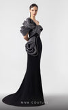 MNM Couture G1913 one-shoulder mermaid gown with silver pliss� lam� and black crepe tailoring. | Couture Shop LA