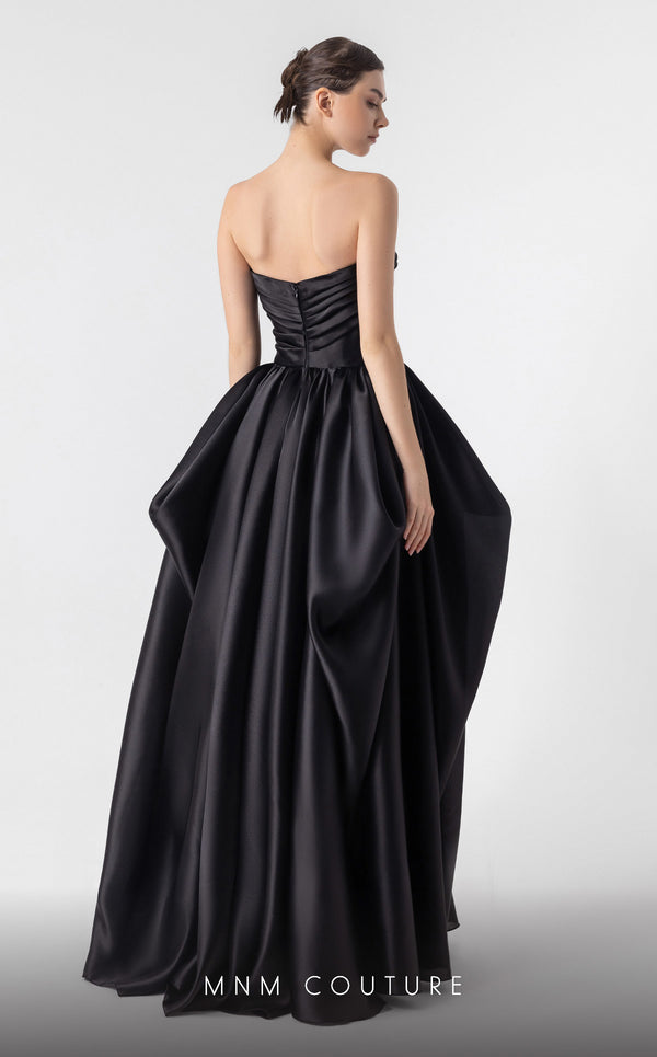 MNM Couture G1921 black organza evening gown with heart-shaped neckline and dramatic puffy design. | Couture Shop LA