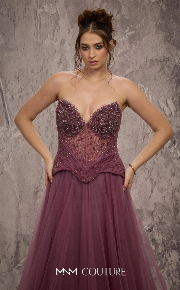 MNM Couture Style J03608 A-line organza gown with a beaded corset and sweetheart neckline. \ Couture Shop LA
