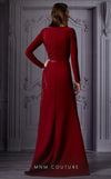 MNM Couture K3850 long-sleeve sequin gown with a split skirt, bateau neckline, and sweeping train. | Couture Shop LA