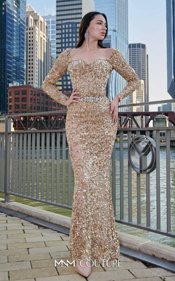 Illuminate the evening in this stunningly embroidered MNM Couture M1017 gown, accentuated with elegant beading and a graceful A-line silhouette. | Couture Shop LA